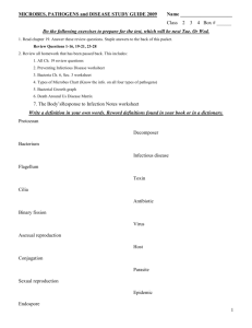 MICROBES, PATHOGENS and DISEASE STUDY GUIDE 2009 Name