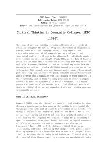 Critical Thinking in Community Colleges by