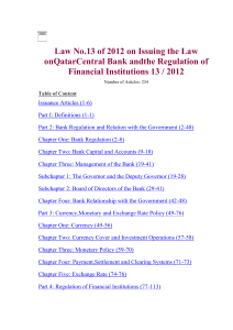 Law No.13 of 2012 on Issuing the Law onQatarCentral Bank andthe