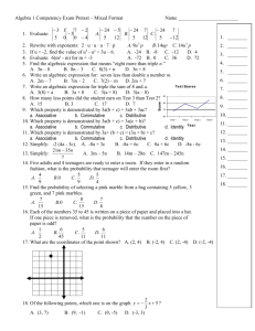 Algebra 1 Competency Exam Pretest – Mixed Format