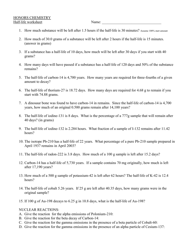 Chemistry Of Life Worksheet