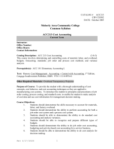 ACC 213 Cost Accounting - Moberly Area Community College
