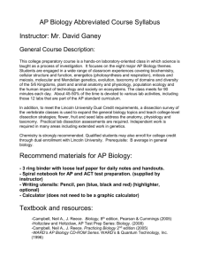 AP Biology Abbreviated Course Syllabus