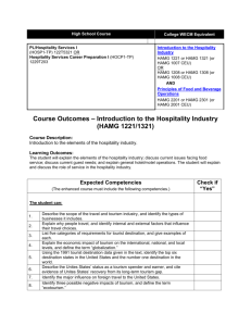 Course Outcomes – Introduction to the Hospitality Industry