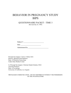 BEHAVIOR IN PREGNANCY STUDY BIPS QUESTIONNAIRE