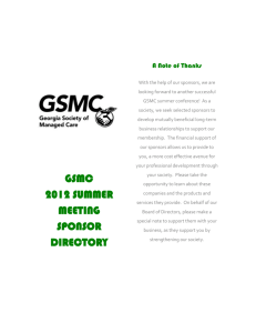 GSMC 2012 SUMMER MEETING SPONSOR DIRECTORY A Note of