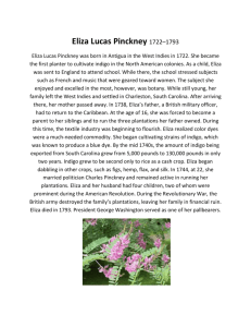 Eliza Lucas Pinckney 1722–1793 Eliza Lucas Pinckney was born in