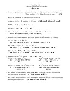 Chemistry I-H Thermodynamic Problem Set #2 Solution Set 1
