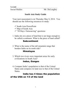South Asia Study Guide - Wyckoff School District
