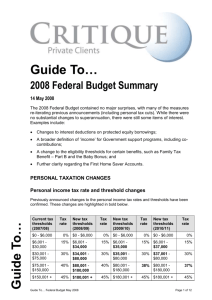 The Federal Budget for 2008/09 and how it will affect your financial