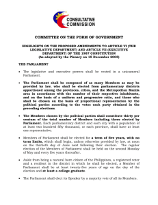 COMMITTEE ON THE FORM OF GOVERNMENT HIGHLIGHTS ON