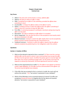 Chapter 6 Study Guide Contract Law Key Terms: Offeror