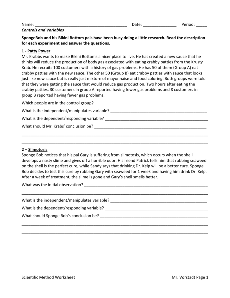 Spongebob Scientific Method Worksheet