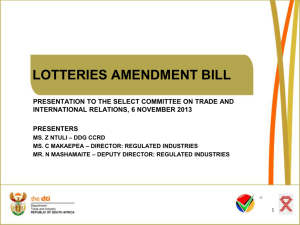 lotteries amendment bill presentation to the select committee on