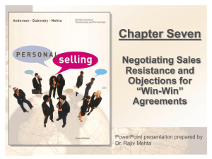 chapter 6. negotiating sales resistance and objections for