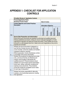 Appendix 1: Checklist for Application Controls
