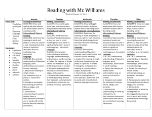Reading with Mr. Williams Week of February 01, 2016 Monday