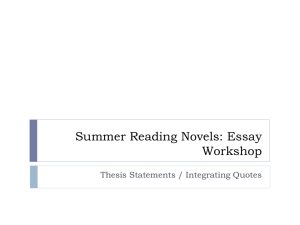 Summer Reading Novels: Essay Workshop