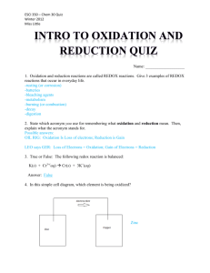 intro to Oxidation and reduction quiz - ESCI350-351-2012
