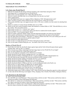 Study Guide for Test on World War II