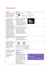 Beryllium Questions Information Pictures E 1. Make a key indicating