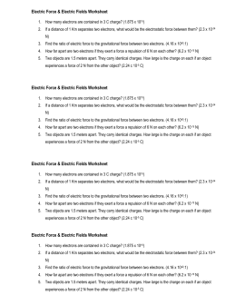 Worksheets Electrostatics Worksheet electric force worksheet 1 electrostatics fields potential problems worksheet