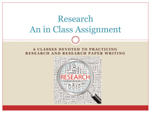 Notes and Plan for Research Assignment