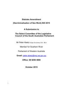 2015 Submission to SA Parliament re prostitution by Peter Abetz