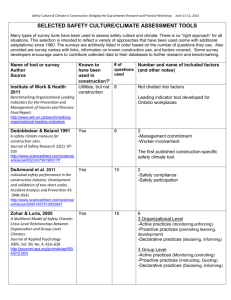 selected safety culture/climate assessment tools