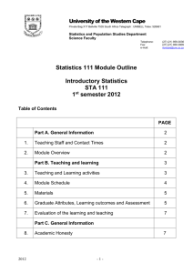Statistics 111 Module Outline Introductory Statistics STA 111