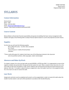 Syllabus - Money Matters