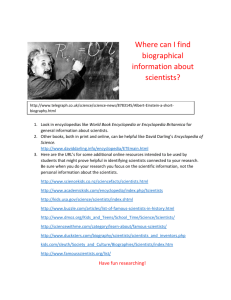 Biographical Sources on Scientists **NEW for 2014-15