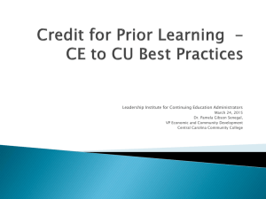 Credit for Prior Learning - CE to CU Best Practices