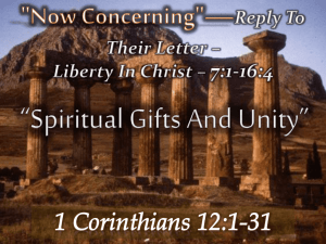 “Spiritual Gifts And Unity At Corinth” – (12:1-31)