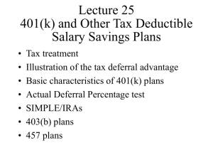 Lecture 25 401(k) and Other Tax Deductible Salary Savings Plans