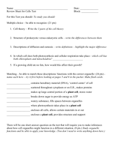 Review Sheet for Cells Quest