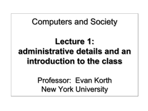 Computers and Society -- Lecture 1 -