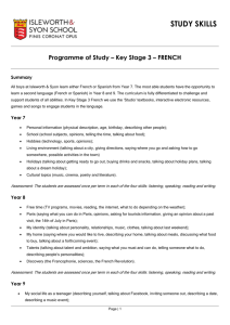 Programme of Study – Key Stage 3 – FRENCH