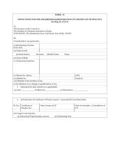 FORM – D APPLICATION FOR THE ISSUE/RENEWAL