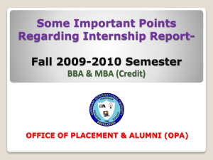 Some important points regarding Internship Report---Fall 2009
