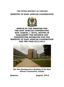 Honourable Speaker - Ministry Of East African Cooperation
