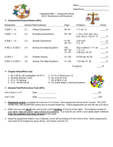 Math 1 Unit 2 Assignment Sheet 2015
