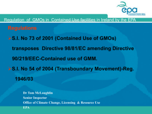 Contained Use of GMOs - Environmental Protection Agency
