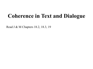 Lecture 16 - Coherence in Text and Dialogue