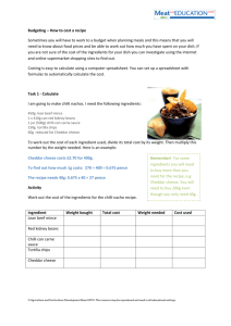 Budgeting - how to cost a recipe worksheet