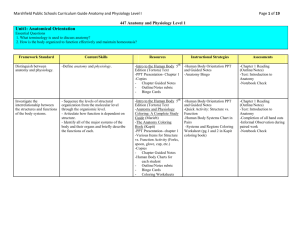 Science Anatomy and Physiology Level 1 Marshfield Curriculum Map