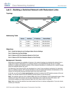 Lab 3 – Building a Switched Network with Redundant Links