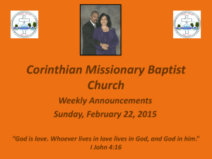 Corinthian Missionary Baptist Church Weekly Announcements