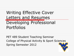 Purpose of the cover letter - WVU CPASS Student Teaching Program