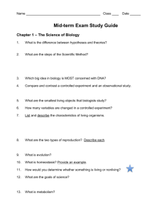 Academic Biology Midterm Study Guide